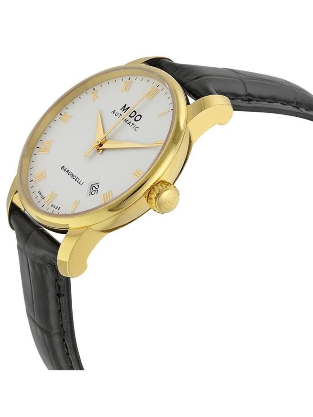 NWT Mido Baroncelli II Automatic White Dial Black Leather Men's Watch